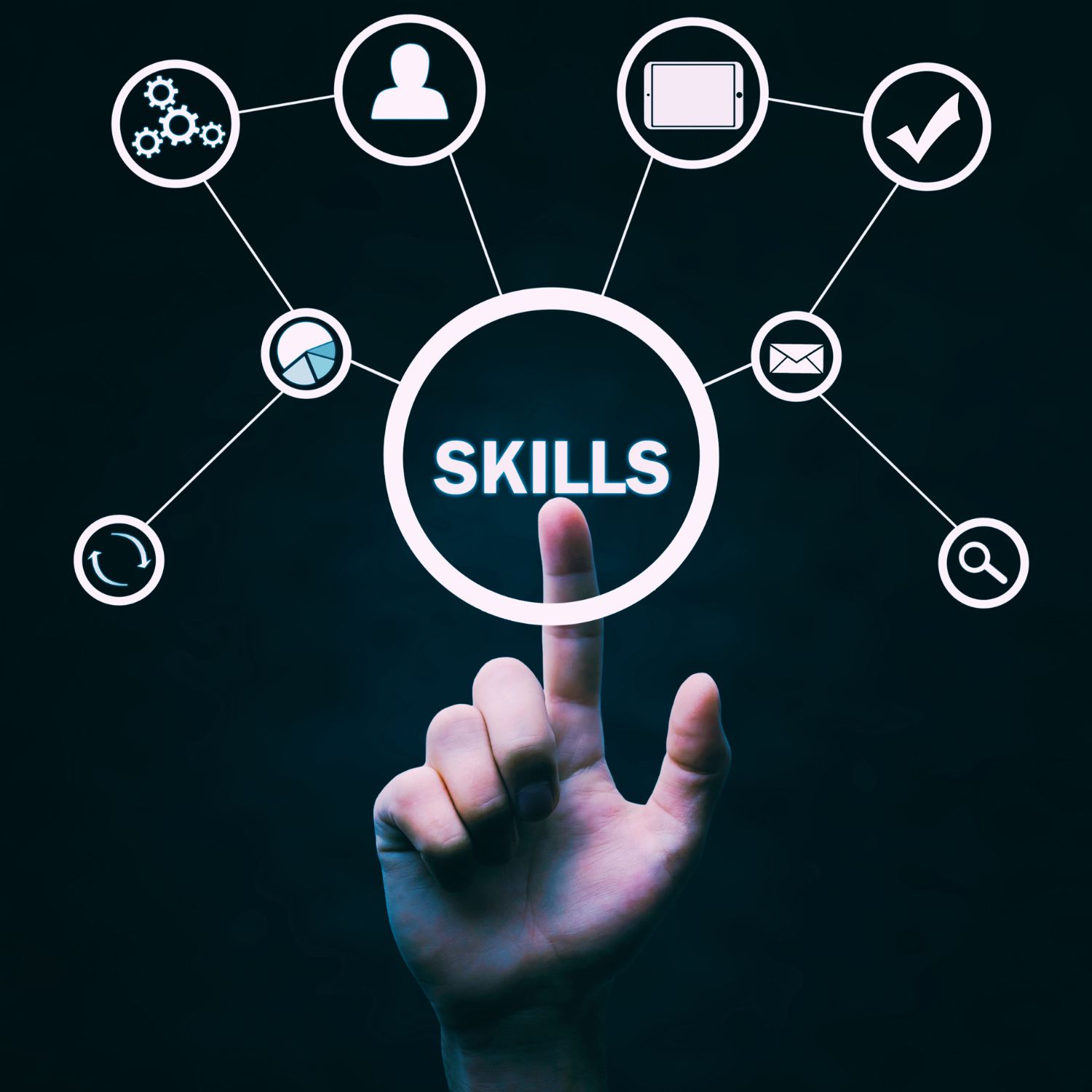 1 Skills image with hand touching buttons